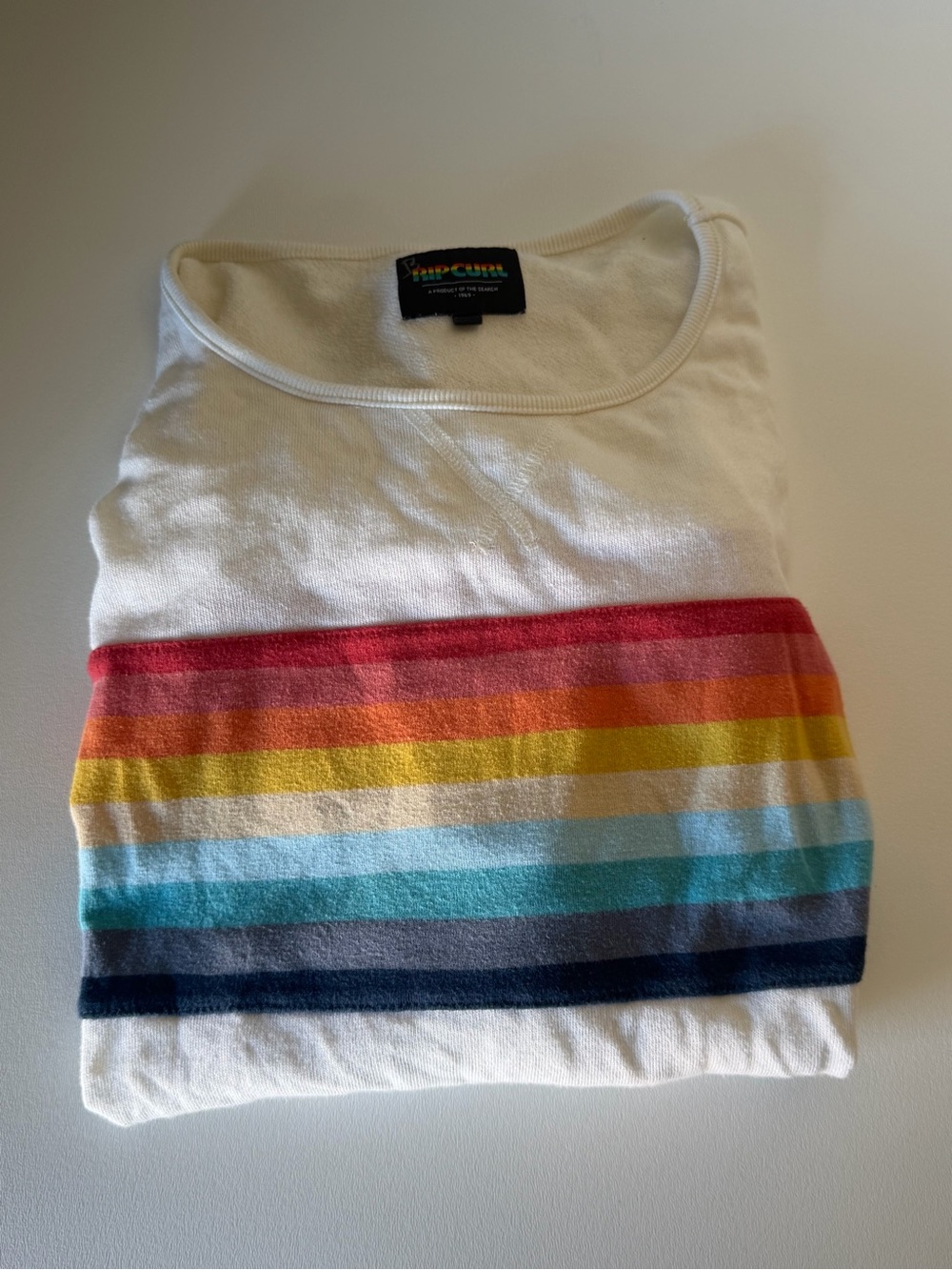 Rip Curl Women's Rainbow Stripe Crew Neck Knit Sweater Boho Surf